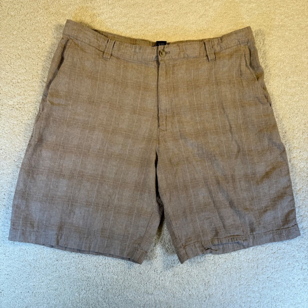 IZOD Mens Plaid Linen‎ Blend Shorts Size 38 Tan Casual Summer Beach Golf